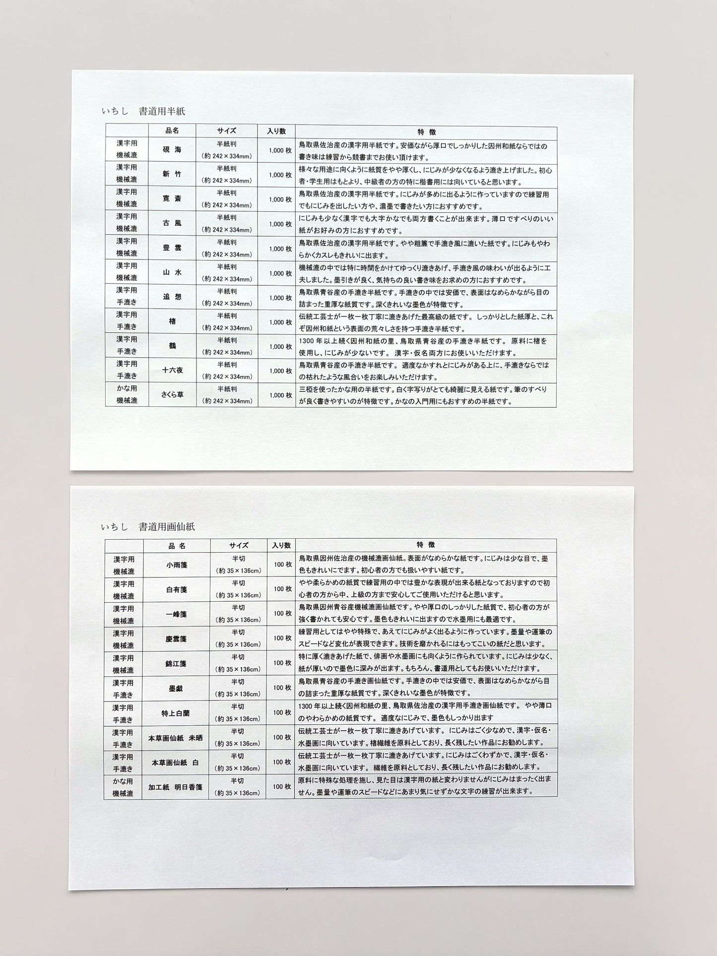 書道用紙試筆見本